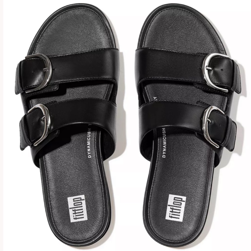 FITFLOP Women's Gracie Slide Sandals Black Silver Buckle Size:10